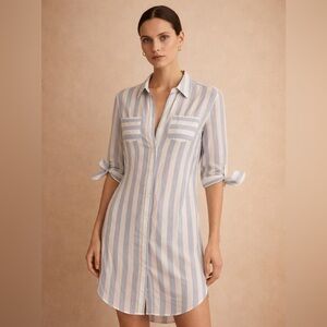 Sharagano Blue and White Striped Shirt Dress